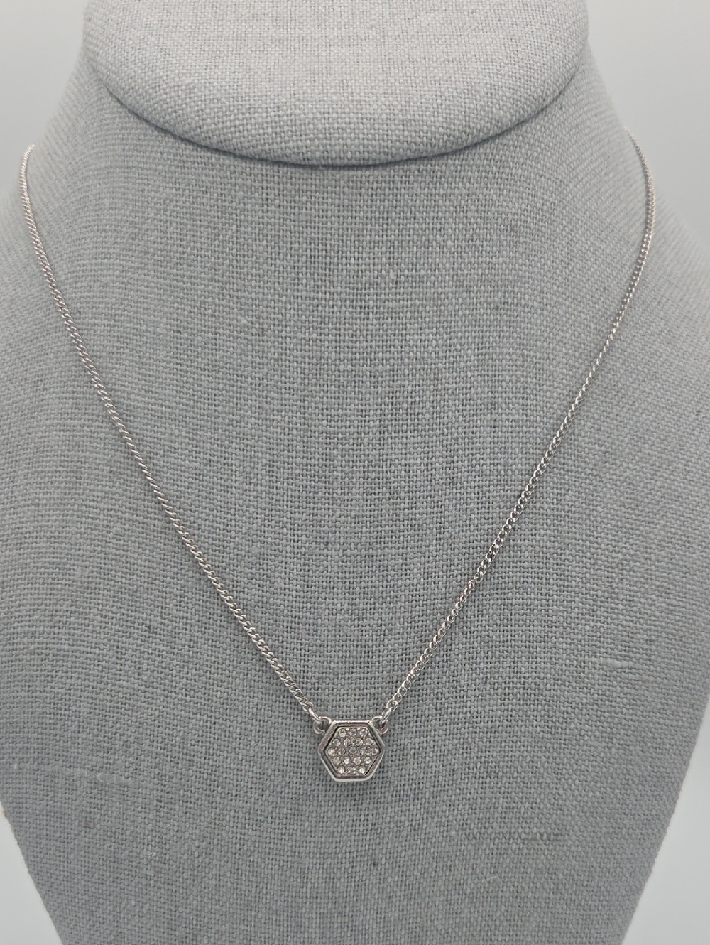 5 for $25! WHBM Sterling Silver Hexagon Pendant Necklace - White Crystal Accent